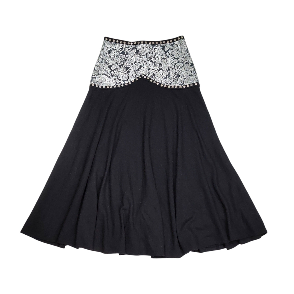 Cache Black A-Line Skirt with Beige Ornate Waist Panel - Picture 8 of 14
